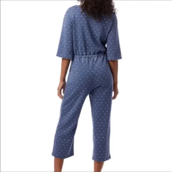 NWT Alternative Bay Blue Pin Dot Piper Cross Front Cropped Jumpsuit XS Dots - Picture 2 of 5